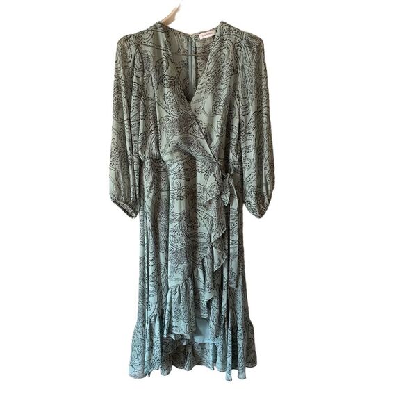 Calvin Klein Light Blue/Mint Green Paisley Faux-Wrap Ruffle Dress in Size 8 - Picture 1 of 8